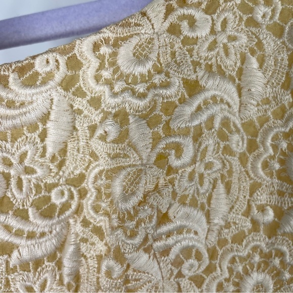 VINTAGE 70’s Pastel Yellow Empire Waist Dress w Train - Picture 3 of 14